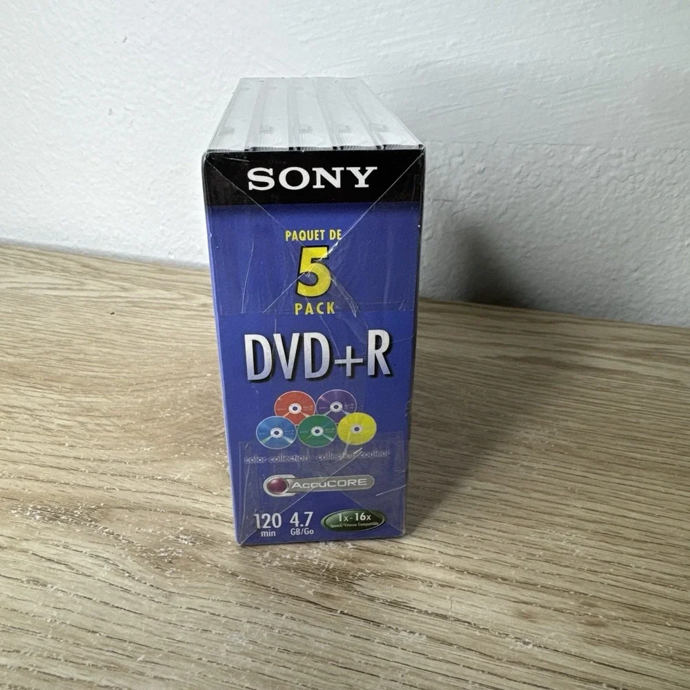 5 pack SONY DVD+R 120 min. 4.7‎ GB Color Collection Blank Recordable DVD New